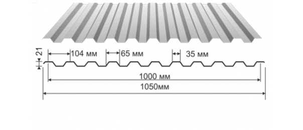 Профнастил оцинкованный С-21 1050x2000 (эконом) купить недорого в Зеленограде